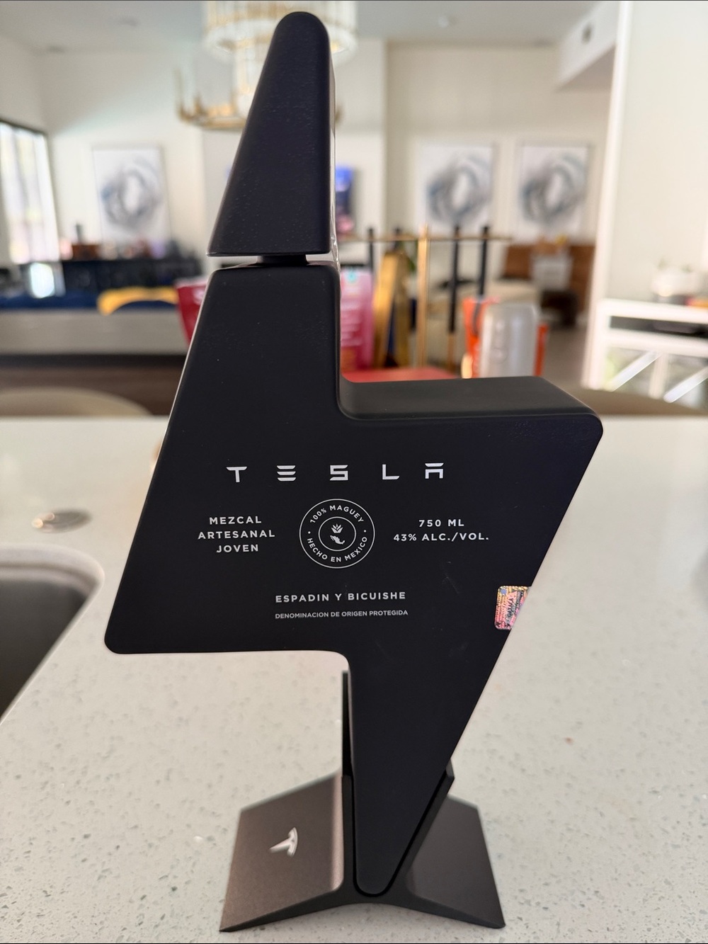 Tesla Matte Black Lightning Bolt Mezcal Bottle